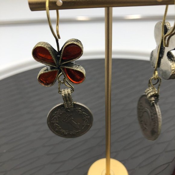 Handmade Afghani Vintage coin Earrings with glass stone, Afghan Coins jewelry - Picture 3 of 6